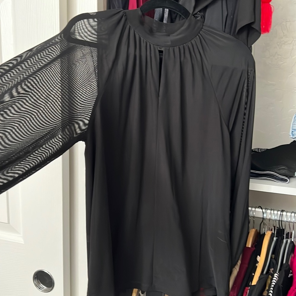 Black mesh sleeve blouse